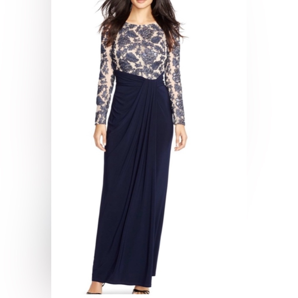 Ralph Lauren Navy Sequin Embroidered Jersey
Gown #C403